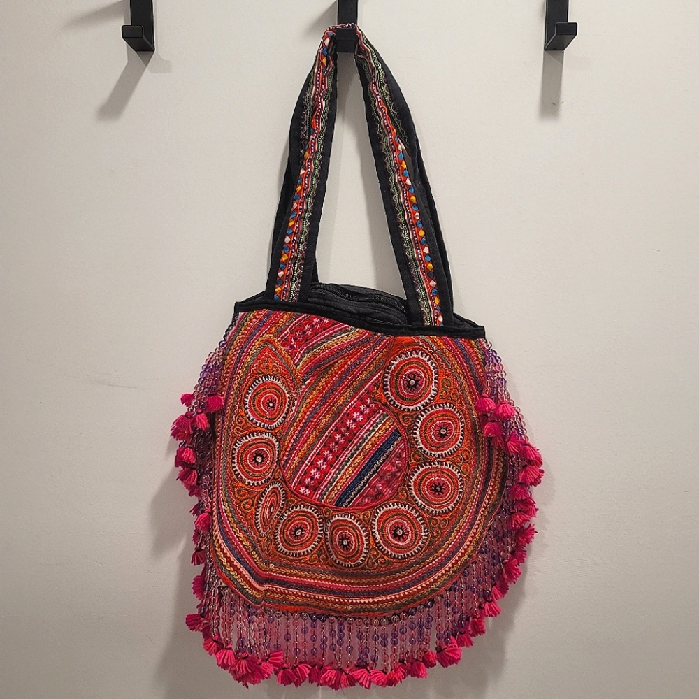 Hand embroidered shoulder bag